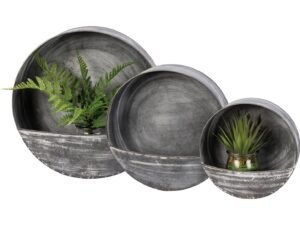 |3 Piece Round Metal Wall Pocket Décor Set                         3 Piece Round Metal Wall Pocket Décor Set