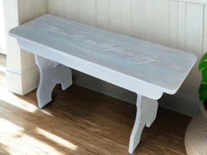 |Vintage Solid Wood Bench, Hand-Painted Coastal Style with Quote                         Vintage Solid Wood Bench, Hand-Painted Coastal Style with Quote
