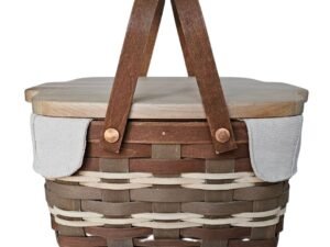 |Rustic Picnic Basket Wood Woven with Cutting Board, by Longaberger                         Rustic Picnic Basket Wood Woven with Cutting Board, by Longaberger