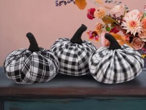 |Farmhouse Plaid Fabric Pumpkin, Black & White                         Farmhouse Plaid Fabric Pumpkin, Black & White