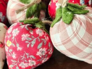 |Patchwork Fabric Strawberries & Basket, Set of 10                         Patchwork Fabric Strawberries & Basket, Set of 10