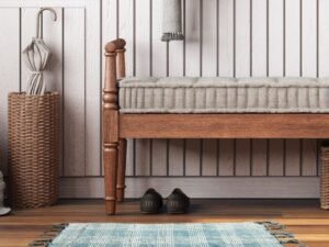 |Soft Blue Plaid Tassel Area Rug, 34×20                         Soft Blue Plaid Tassel Area Rug, 34×20